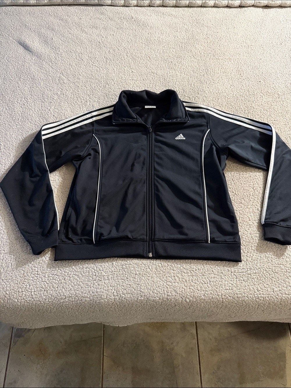 adidas Black Track Jacket with White Stripes Large